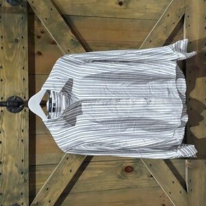 ISHYU  100% SILK  BUTTONDOWN LONG SLEEVE TOP  BLUE BLACK BLOUSE SIZE 12